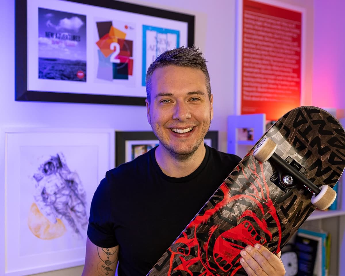 Shane's professional workspace setup with dual monitors and clean desk organisation