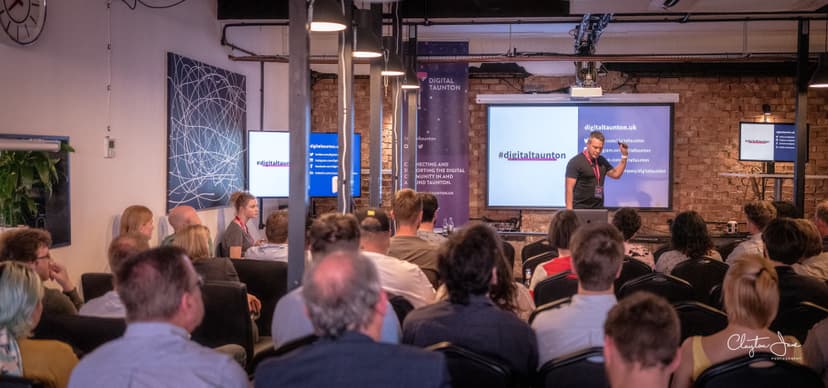 Shane presenting to students at a college event